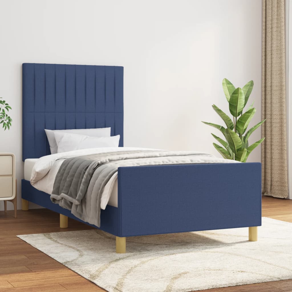 Cadre de lit sans matelas bleu 100x200 cm tissu - XIOS