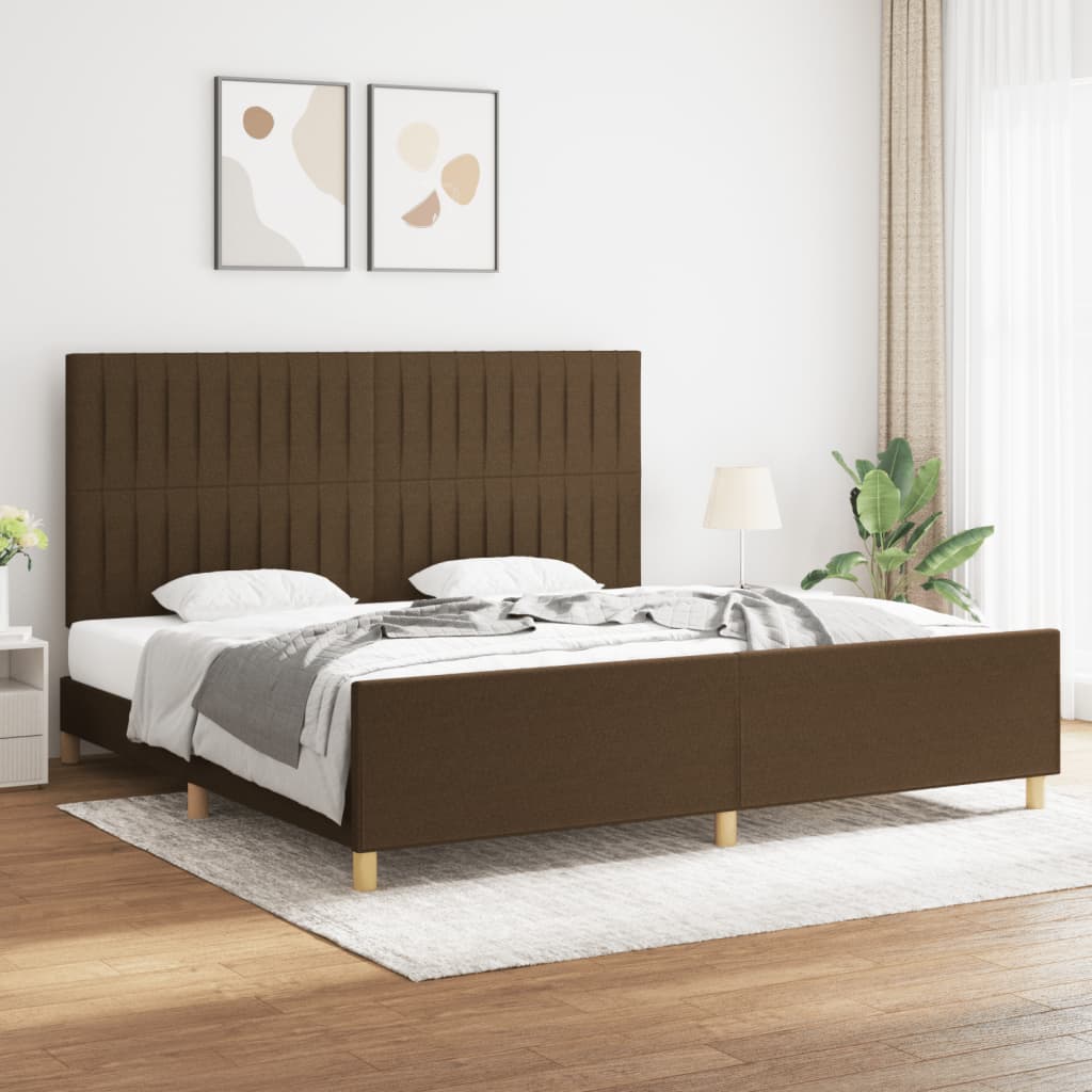 Cadre de lit sans matelas marron foncé 200x200 cm tissu - XIOS