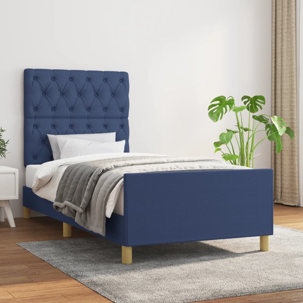 Cadre de lit sans matelas bleu 80x200 cm tissu - XIOS