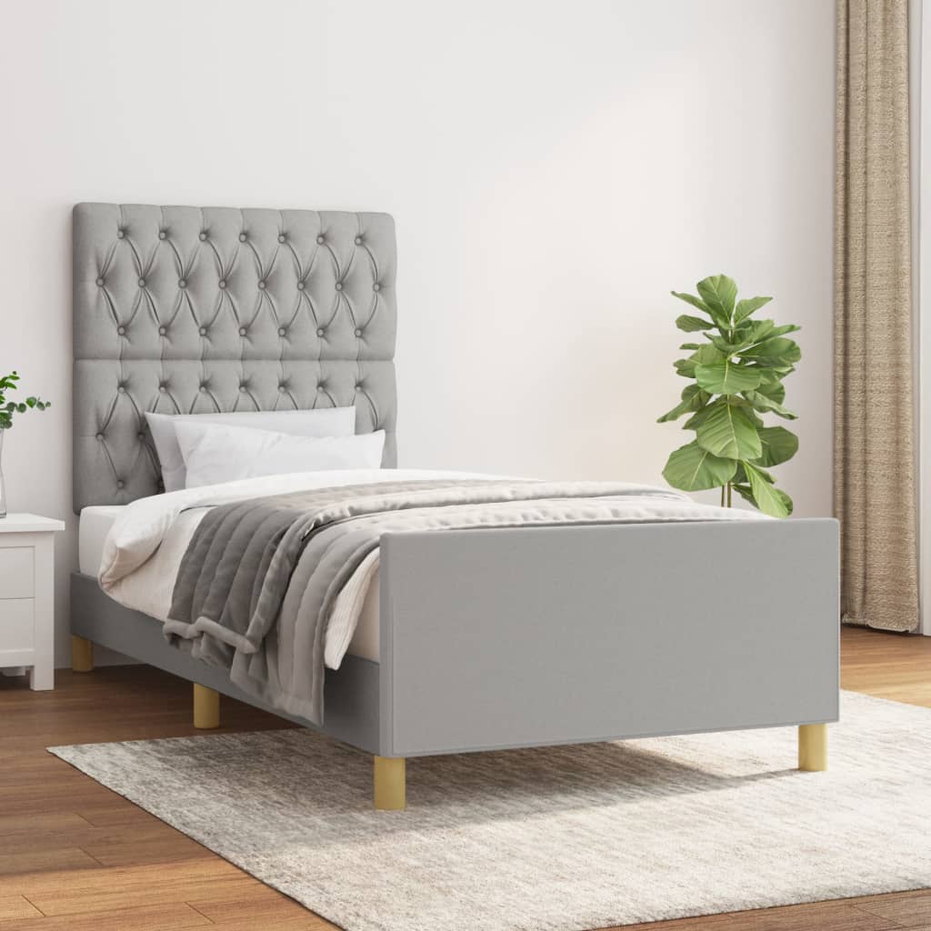 Cadre de lit sans matelas gris clair 90x190 cm tissu - XIOS