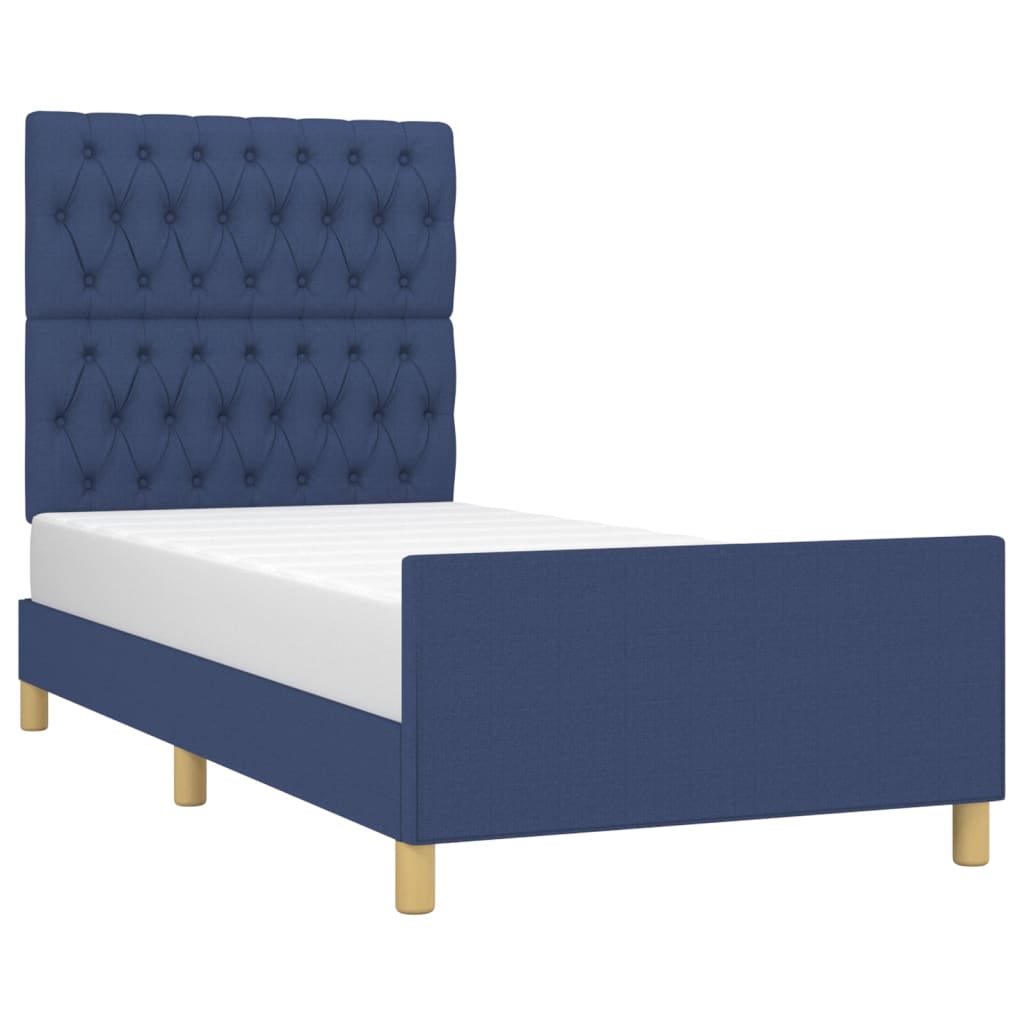 Cadre de lit sans matelas bleu 90x190 cm tissu - XIOS