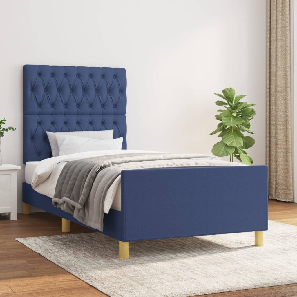 Cadre de lit sans matelas bleu 90x190 cm tissu - XIOS