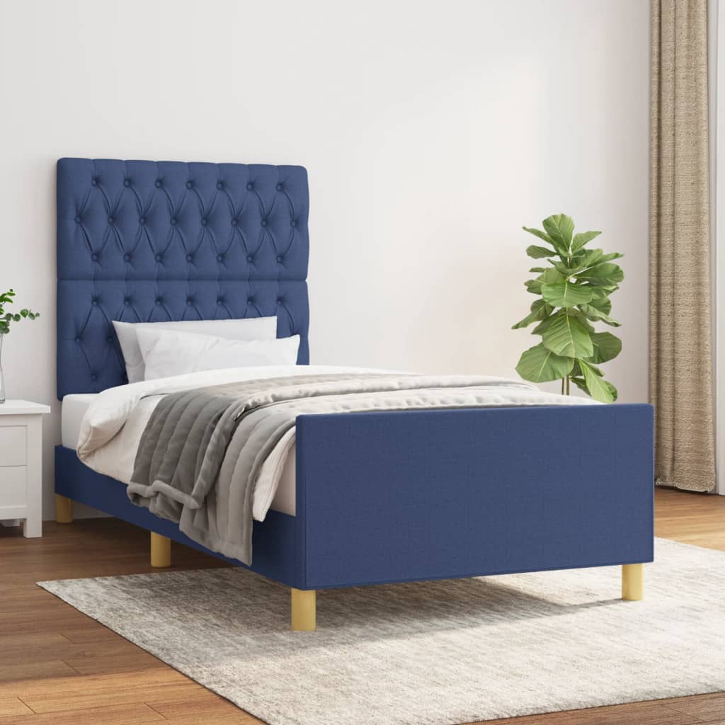 Cadre de lit sans matelas bleu 100x200 cm tissu - XIOS