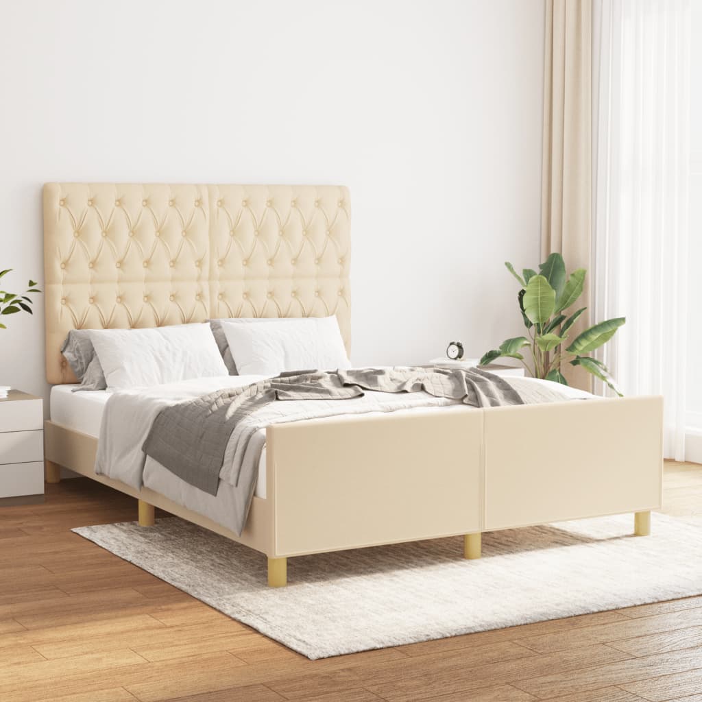 Cadre de lit sans matelas crème 140x190 cm tissu - XIOS