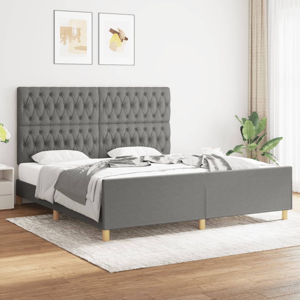 Cadre de lit sans matelas gris foncé 180x200 cm tissu - XIOS