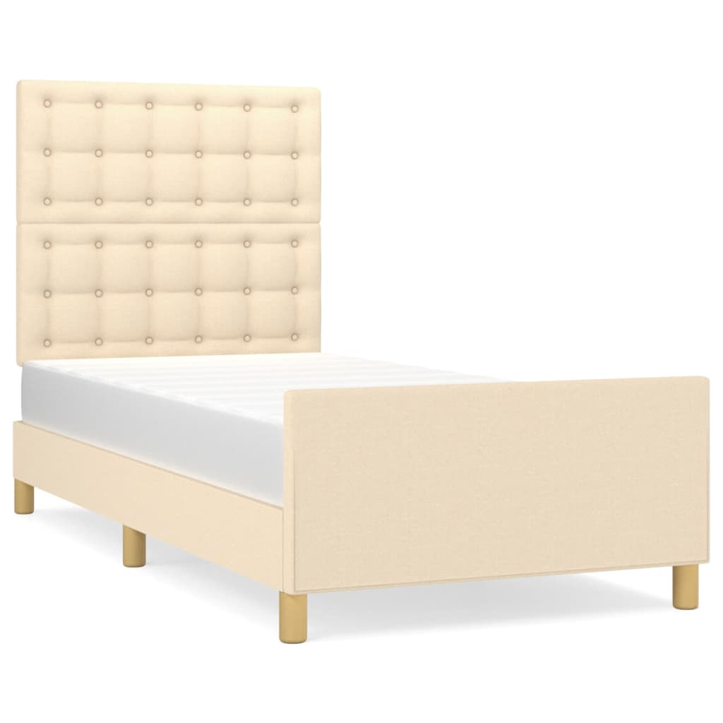 Cadre de lit sans matelas avec tête de lit crème 80x200cm tissu - XIOS