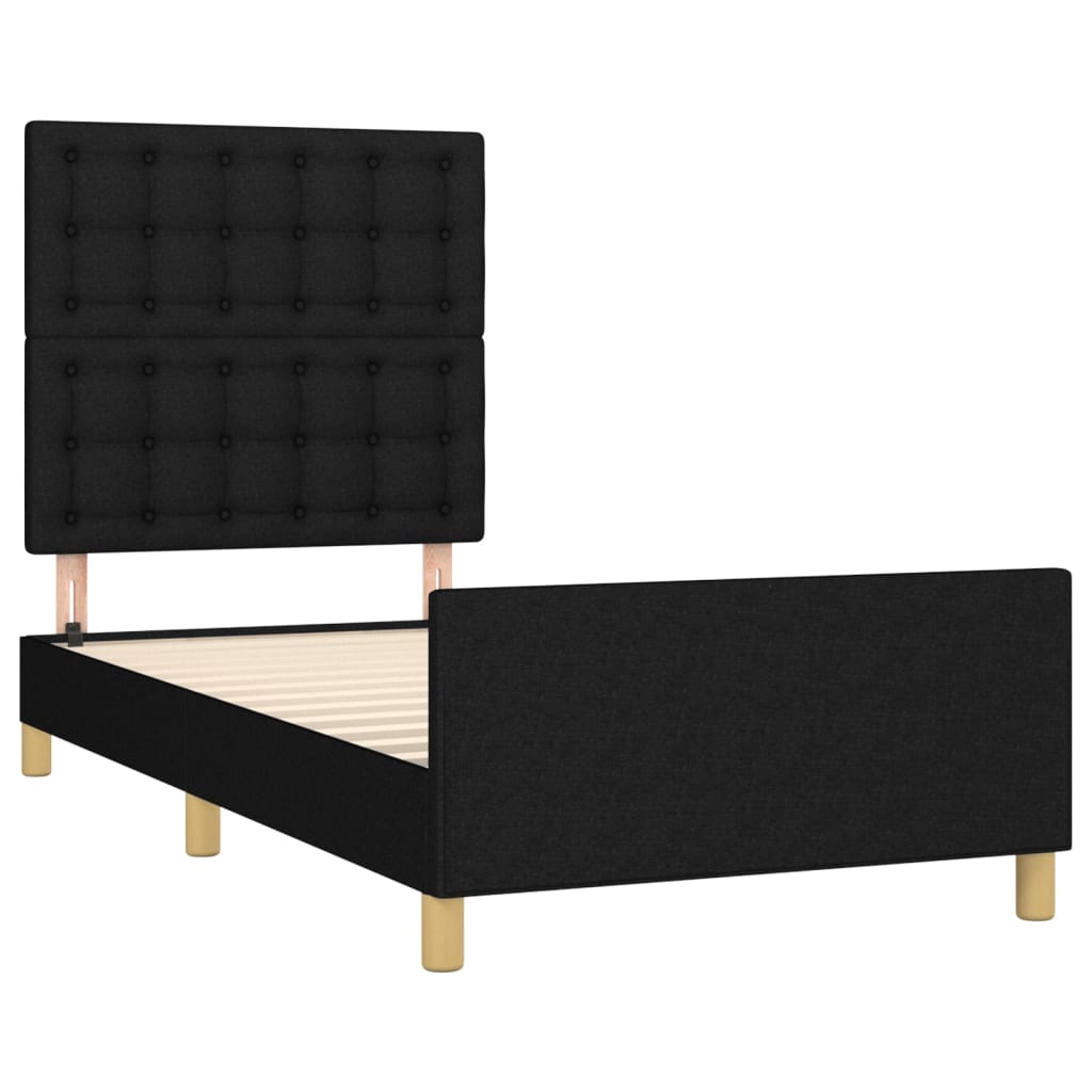 Cadre de lit sans matelas avec tête de lit noir 90x190 cm tissu - XIOS