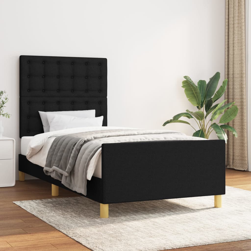 Cadre de lit sans matelas avec tête de lit noir 90x190 cm tissu - XIOS