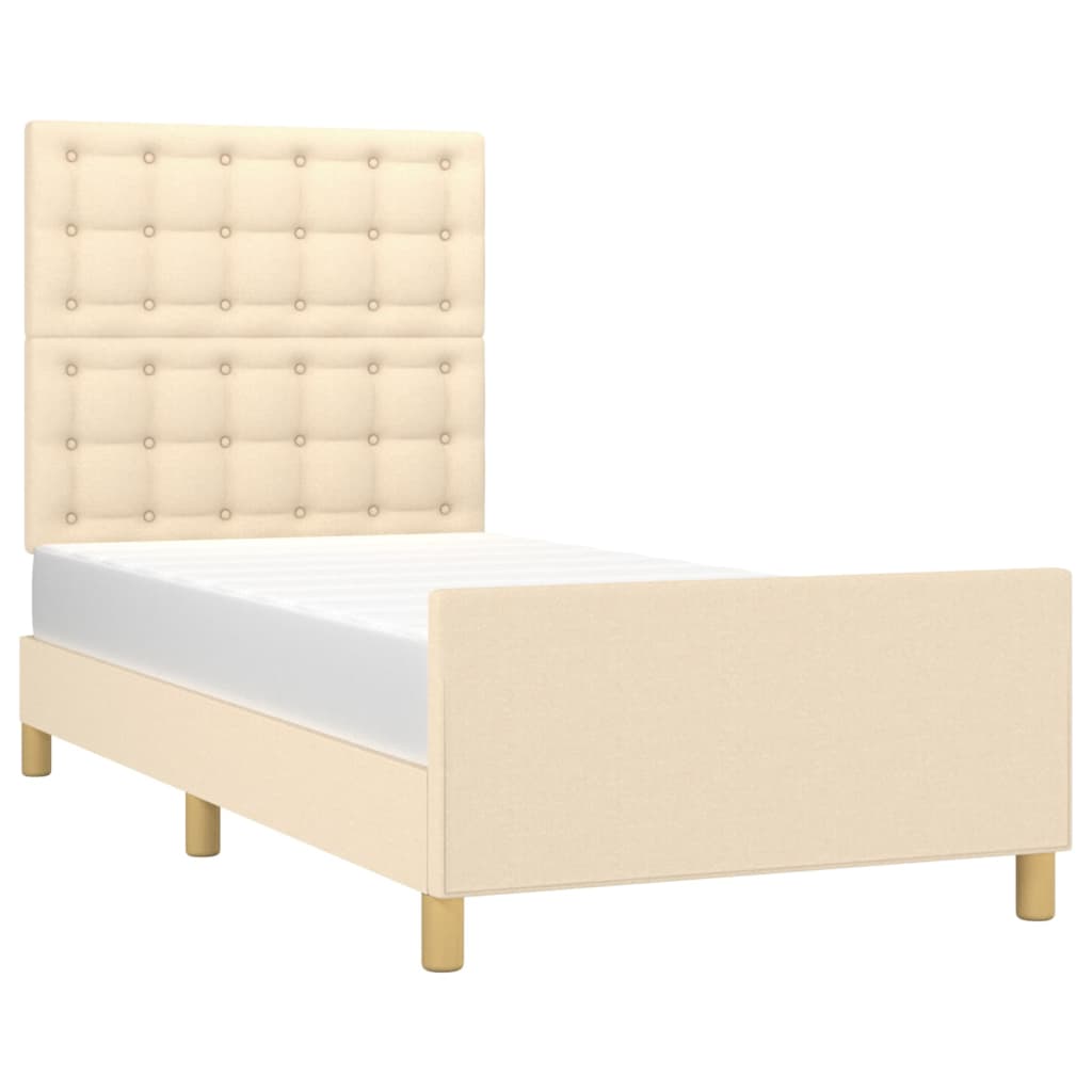 Cadre de lit sans matelas avec tête de lit crème 90x190cm tissu - XIOS