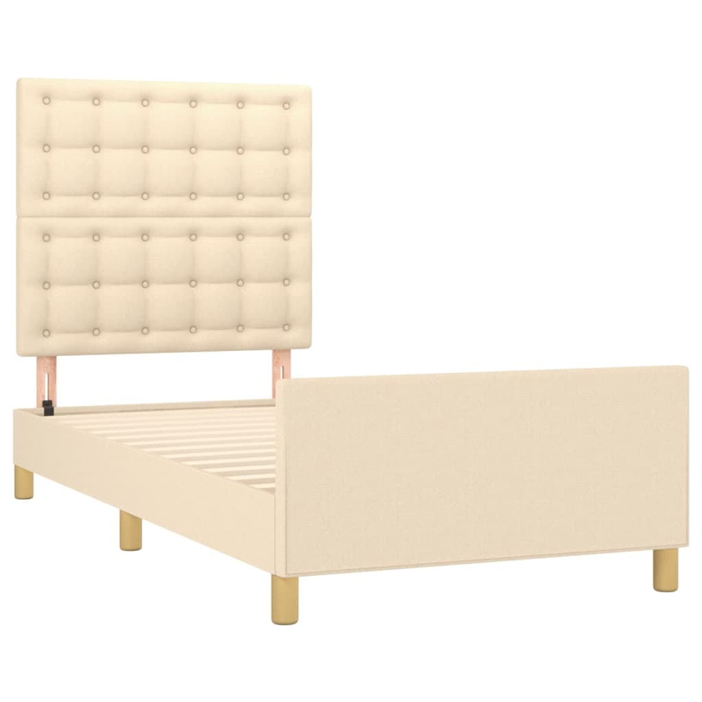 Cadre de lit sans matelas avec tête de lit crème 90x190cm tissu - XIOS