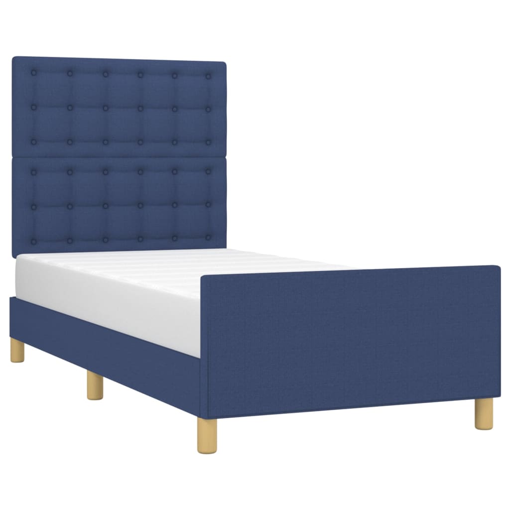 Cadre de lit sans matelas avec tête de lit bleu 90x190cm tissu - XIOS