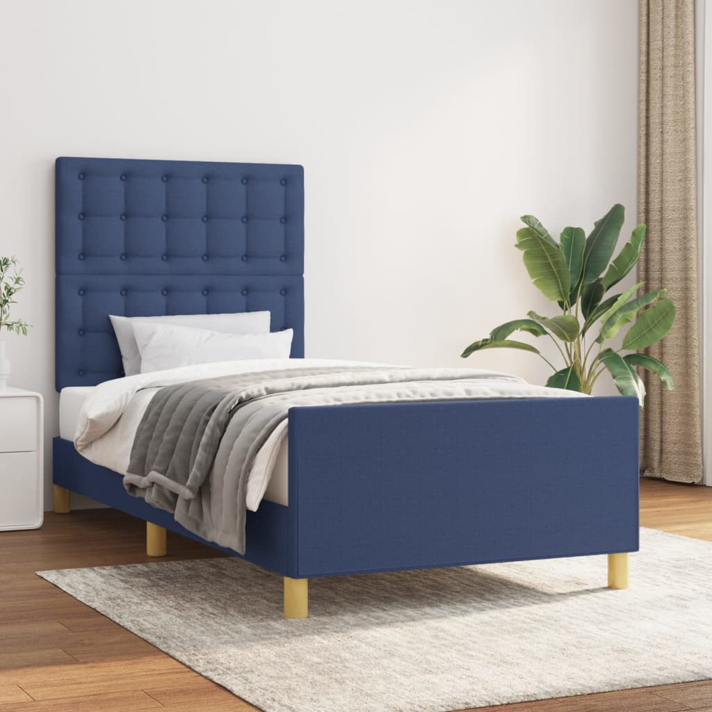 Cadre de lit sans matelas avec tête de lit bleu 90x190cm tissu - XIOS