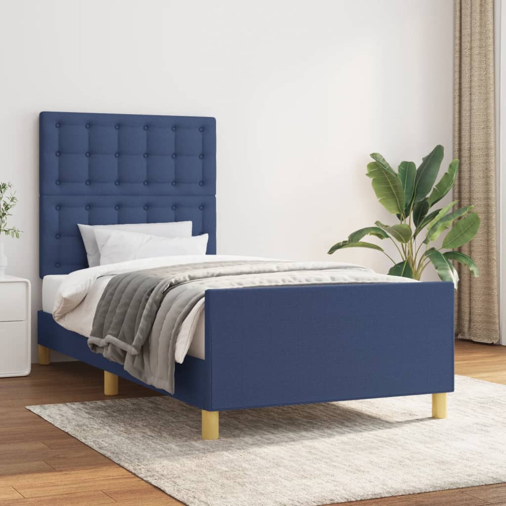 Cadre de lit sans matelas bleu 100x200 cm tissu - XIOS