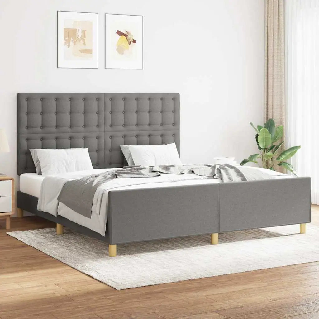 Cadre de lit sans matelas gris foncé 160x200 cm tissu - XIOS