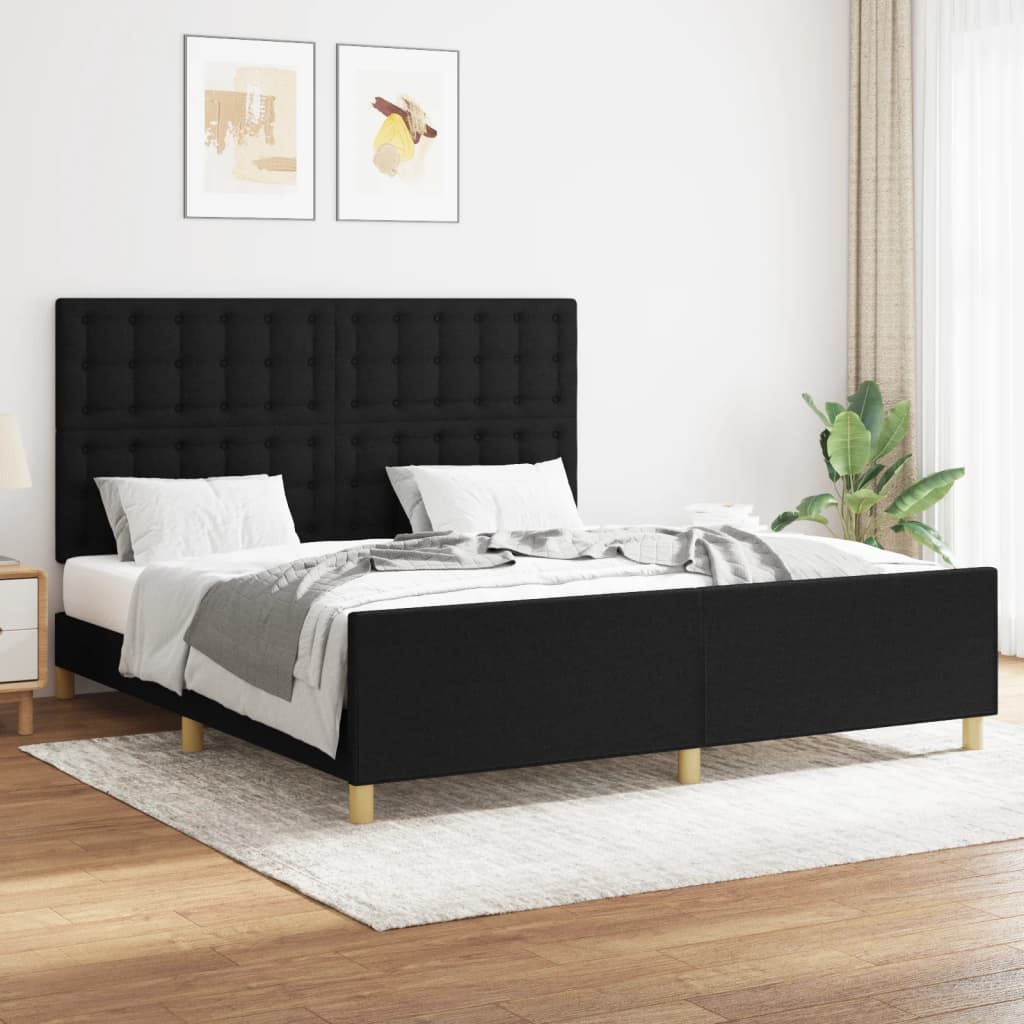 Cadre de lit sans matelas noir 160x200 cm tissu - XIOS