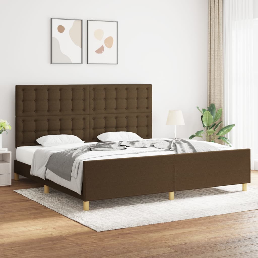 Cadre de lit sans matelas marron foncé 200x200 cm tissu - XIOS