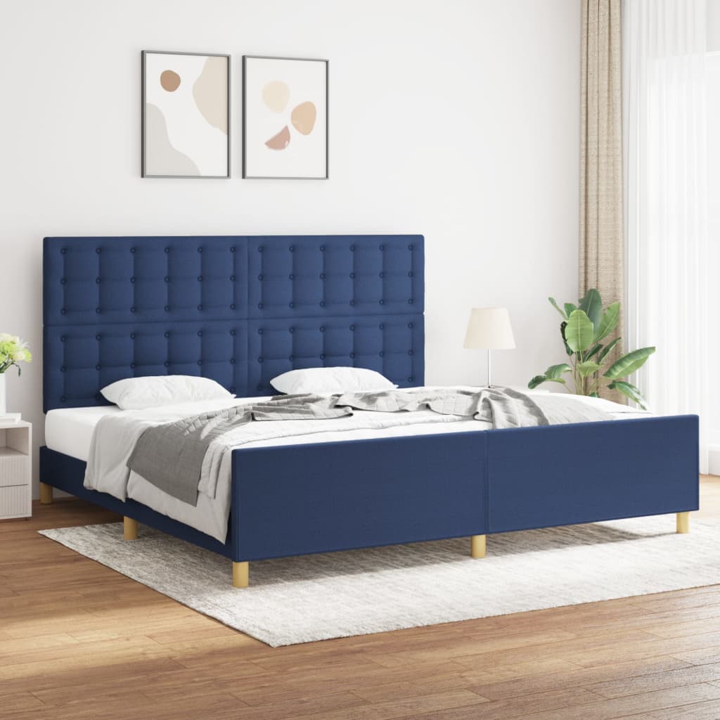 Cadre de lit sans matelas bleu 200x200 cm tissu - XIOS