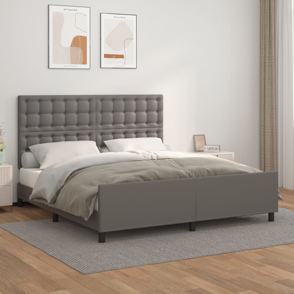 Cadre de lit sans matelas gris similicuir - XIOS