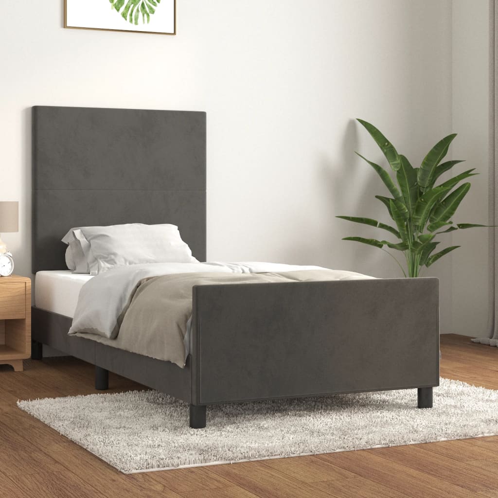 Cadre de lit sans matelas gris foncé 80x200 cm velours - XIOS