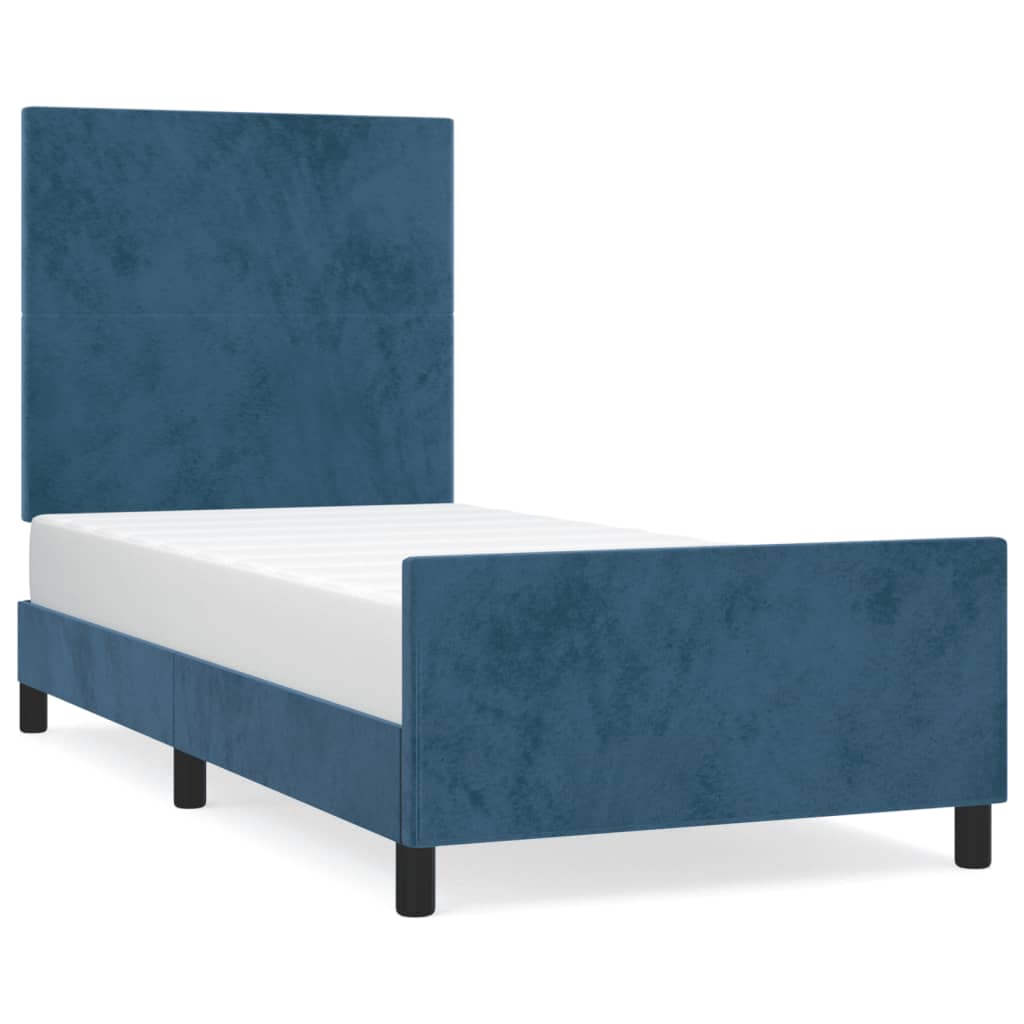 Cadre de lit sans matelas bleu foncé 90x190 cm velours - XIOS