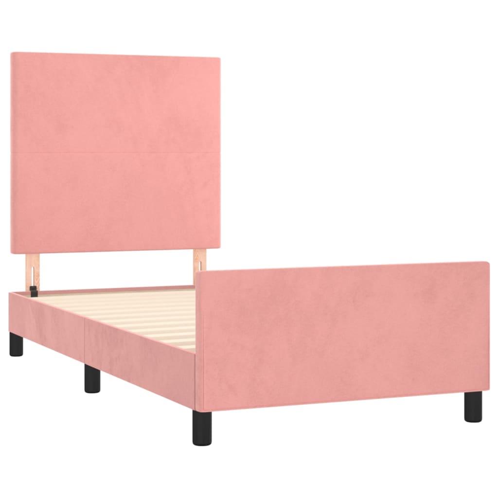 Cadre de lit sans matelas rose 90x190 cm velours - XIOS