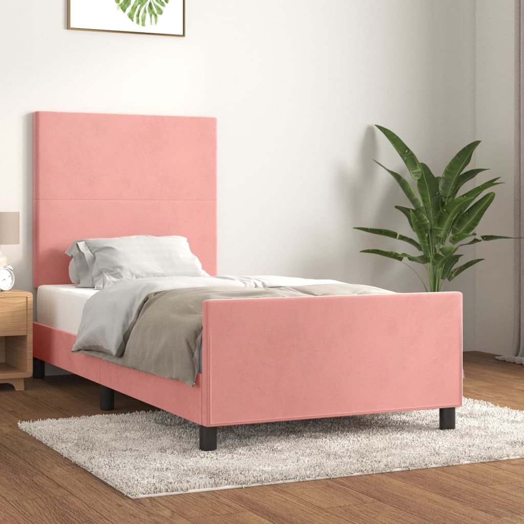 Cadre de lit sans matelas rose 90x190 cm velours - XIOS