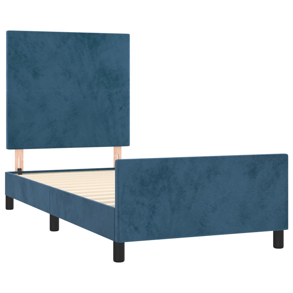 Cadre de lit sans matelas bleu foncé 100x200 cm velours - XIOS