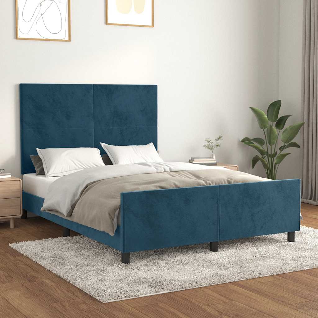 Cadre de lit sans matelas bleu foncé 140x190 cm velours - XIOS