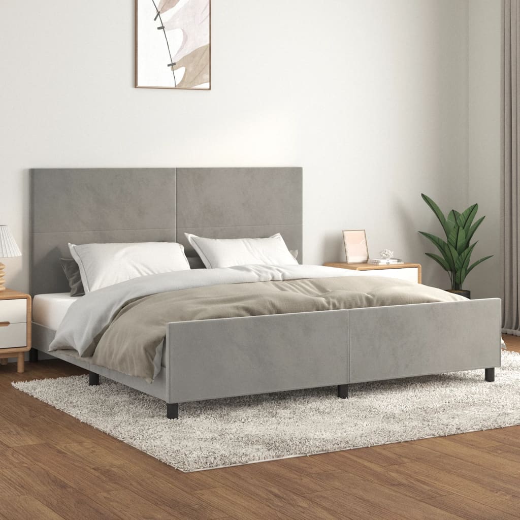 Cadre de lit sans matelas gris clair 200x200 cm velours - XIOS