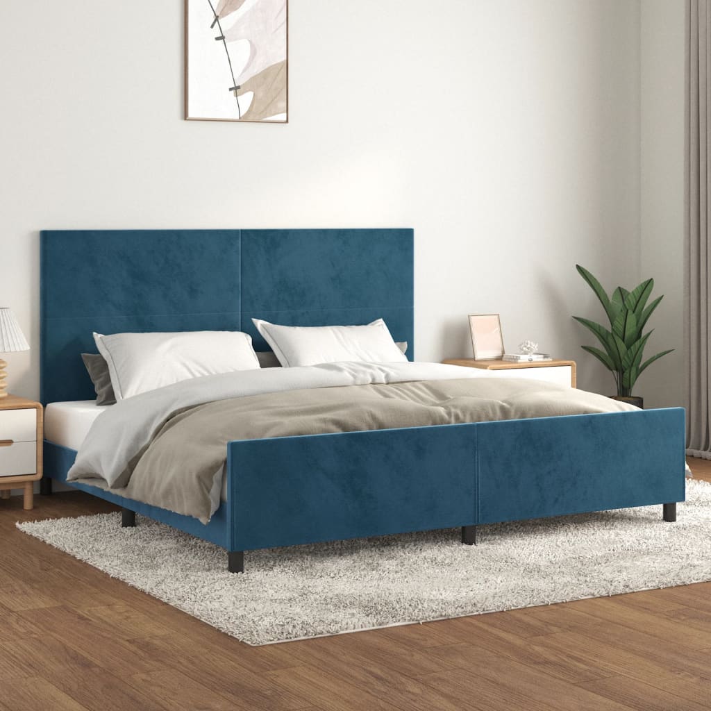 Cadre de lit sans matelas bleu foncé 200x200 cm velours - XIOS