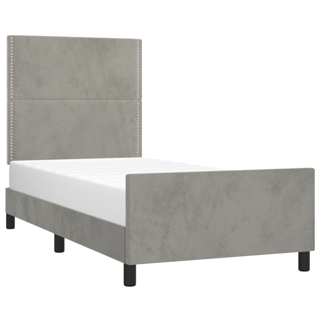 Cadre de lit sans matelas gris clair 90x200 cm velours - XIOS