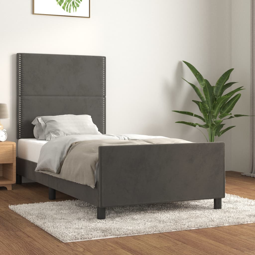 Cadre de lit sans matelas gris foncé 90x200 cm velours - XIOS