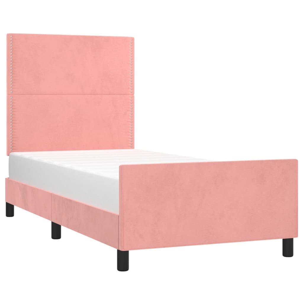 Cadre de lit sans matelas rose 90x200 cm velours - XIOS