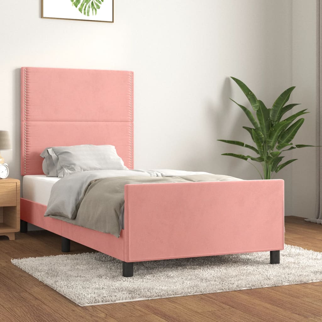 Cadre de lit sans matelas rose 90x200 cm velours - XIOS