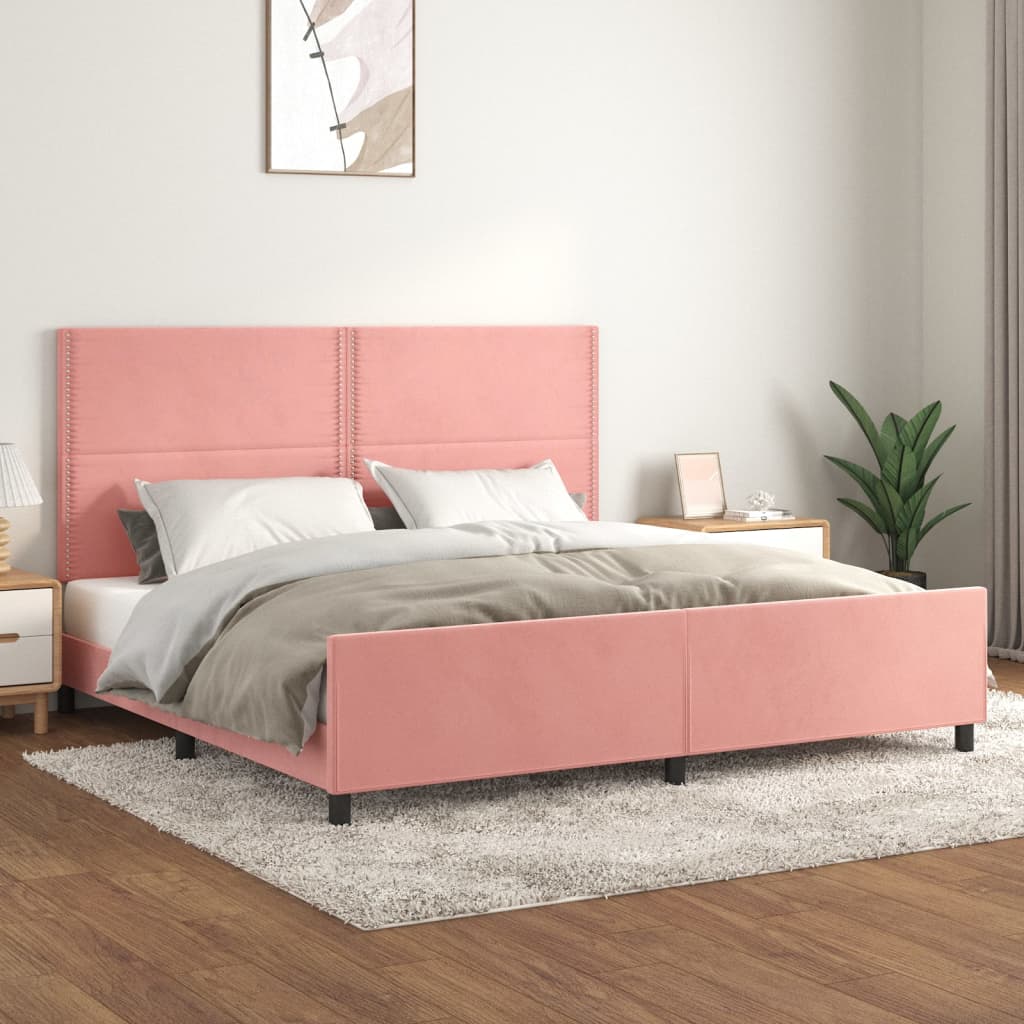 Cadre de lit sans matelas rose 200x200 cm velours - XIOS