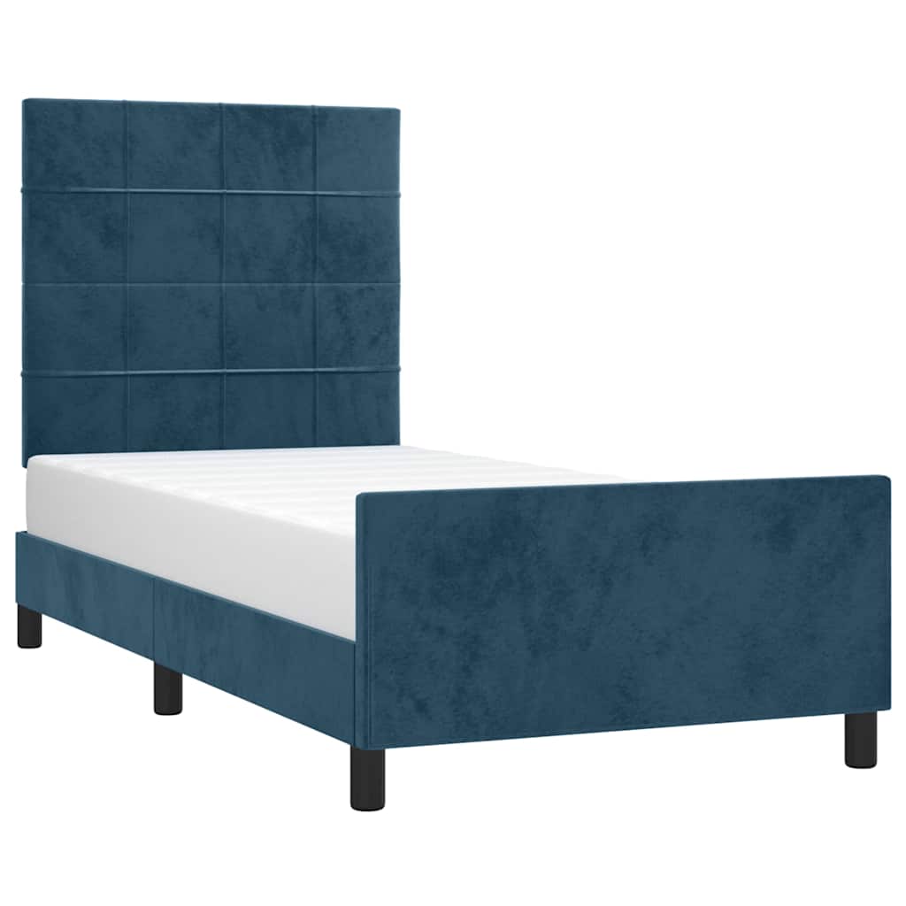 Cadre de lit sans matelas bleu foncé 80x200 cm velours - XIOS