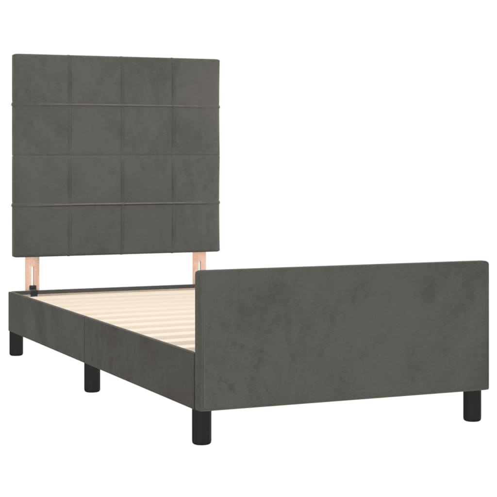 Cadre de lit sans matelas gris foncé 90x190 cm velours - XIOS