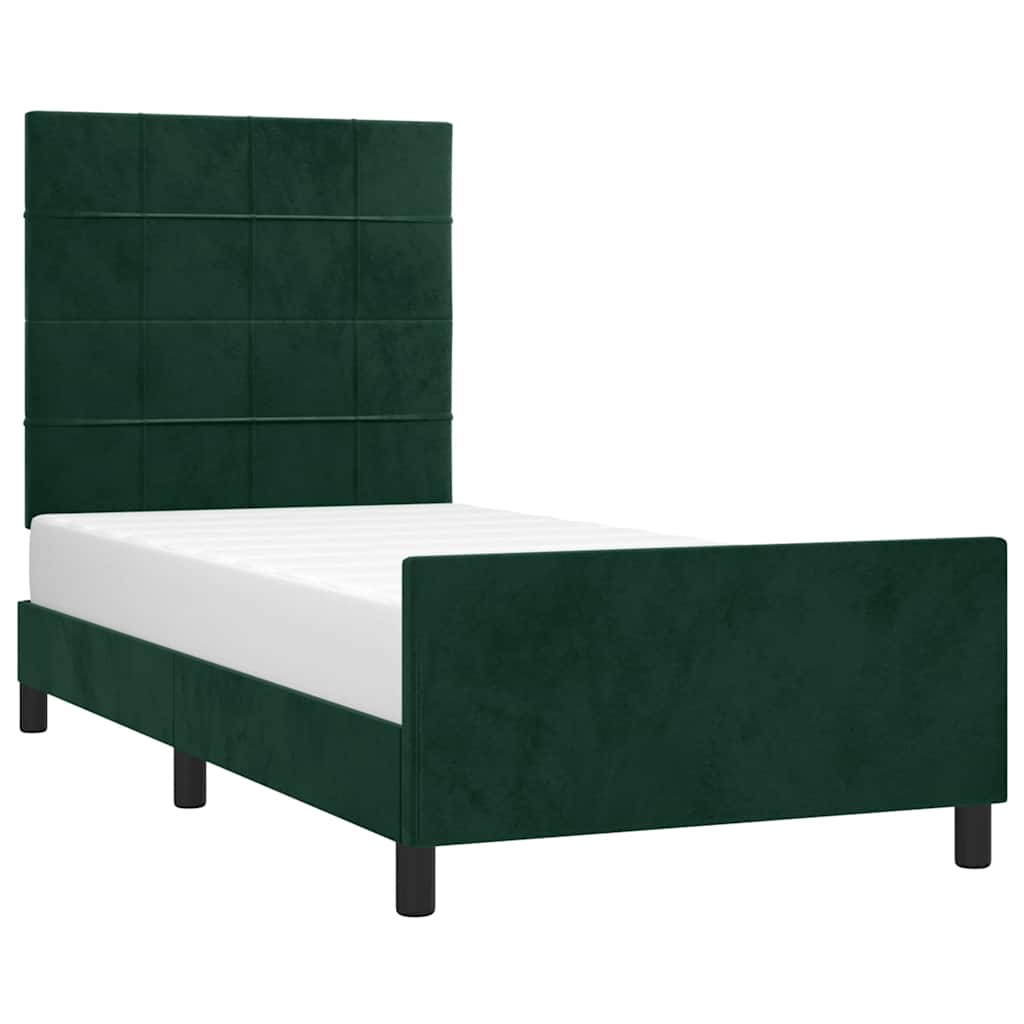 Cadre de lit sans matelas vert foncé 90x190 cm velours - XIOS