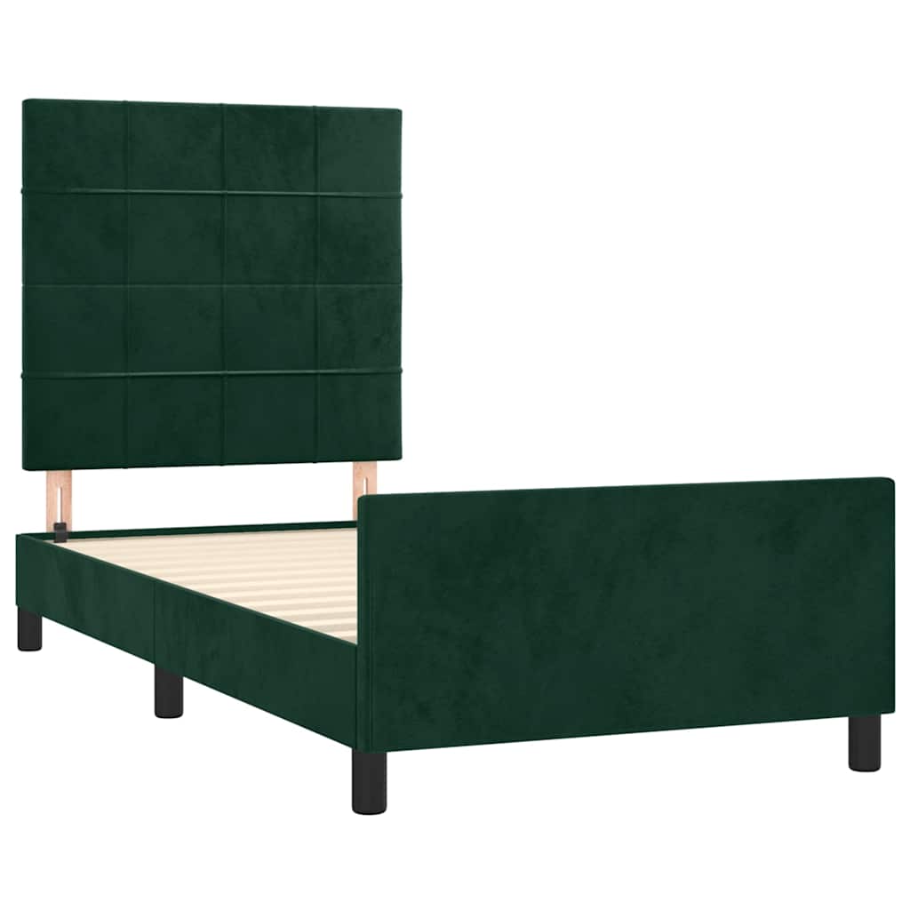 Cadre de lit sans matelas vert foncé 90x190 cm velours - XIOS