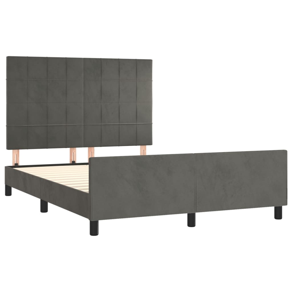 Cadre de lit sans matelas gris foncé 140x190 cm velours - XIOS