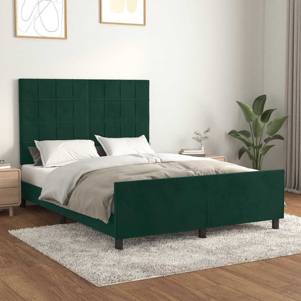 Cadre de lit sans matelas vert foncé 140x190 cm velours