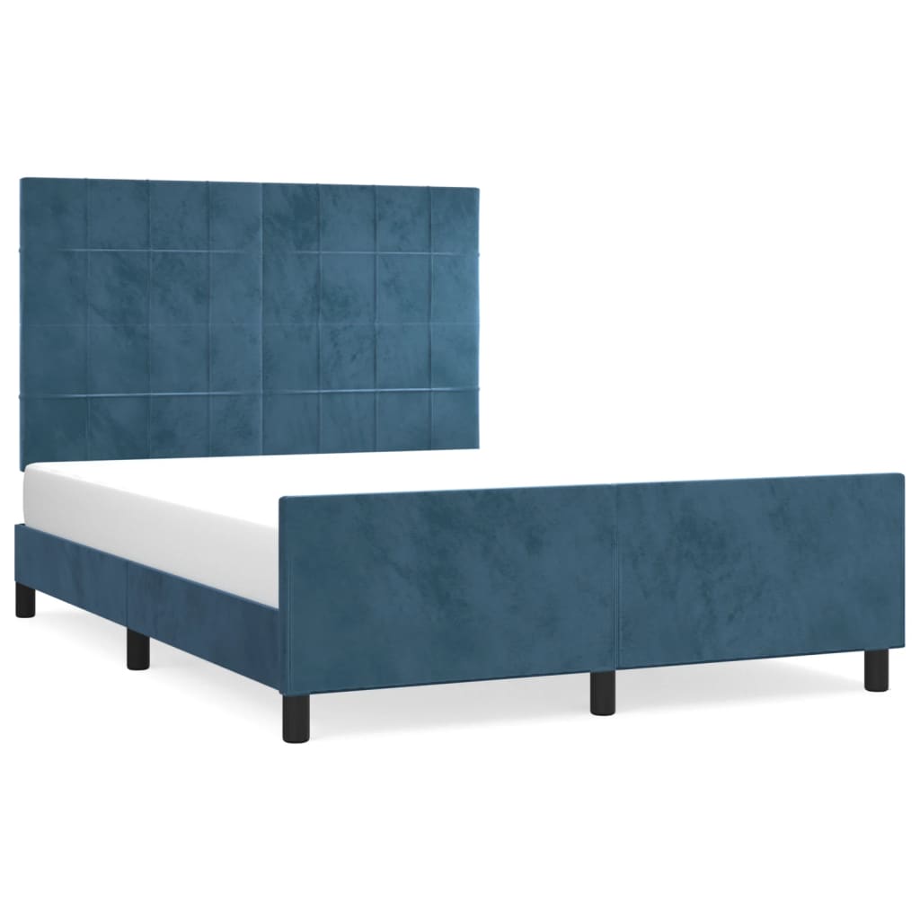 Cadre de lit sans matelas bleu foncé 140x190 cm velours - XIOS