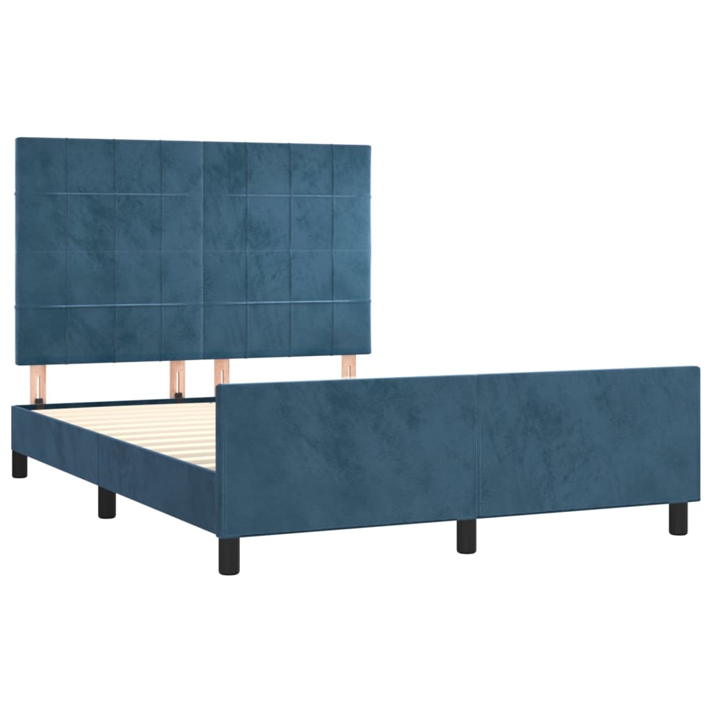 Cadre de lit sans matelas bleu foncé 140x190 cm velours - XIOS