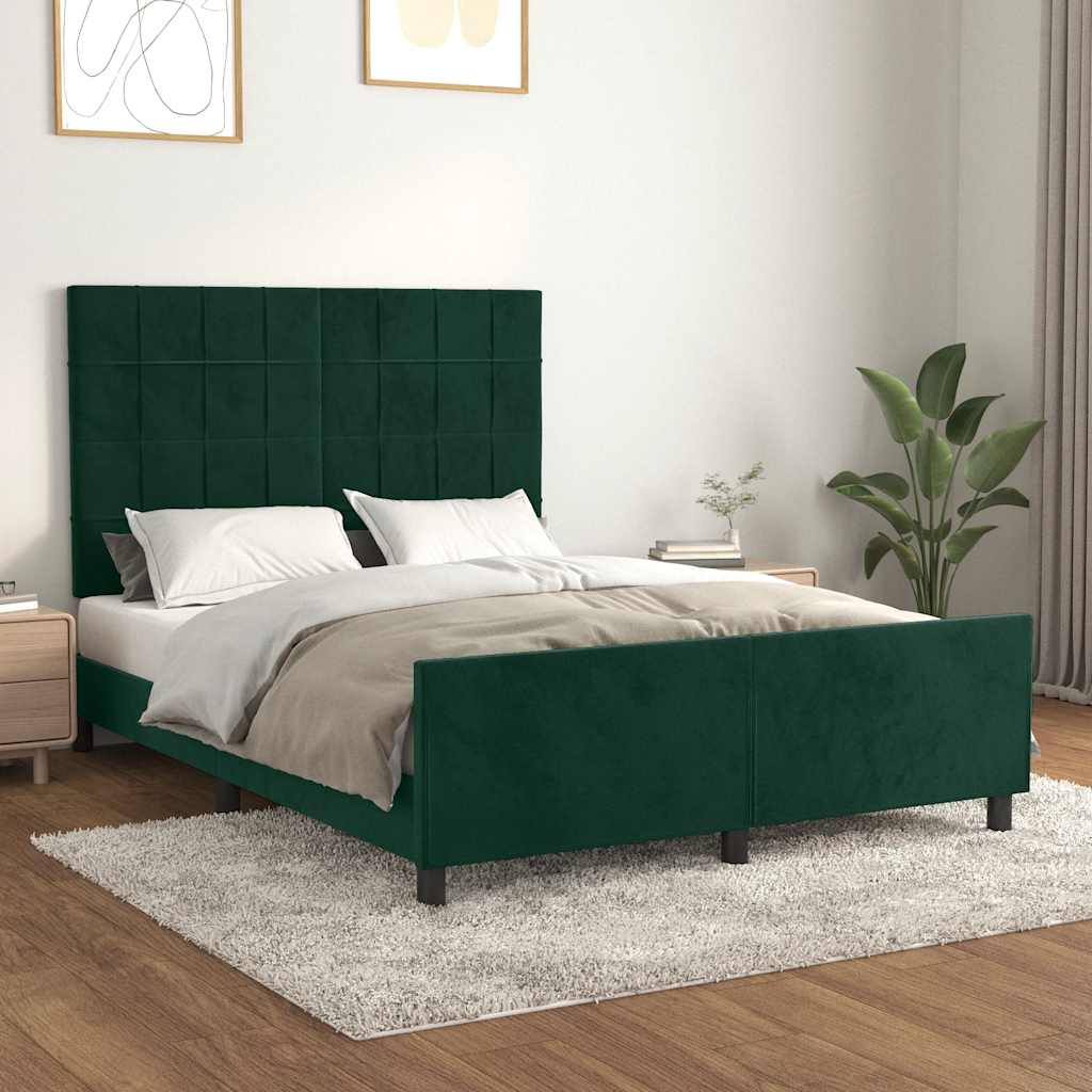 Cadre de lit sans matelas vert foncé 140x200 cm velours