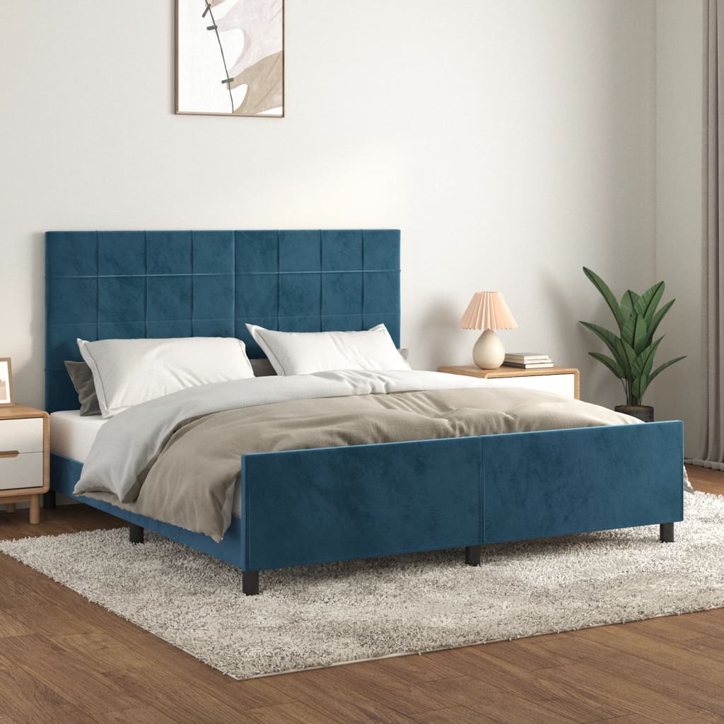 Cadre de lit sans matelas bleu foncé 160x200 cm velours - XIOS