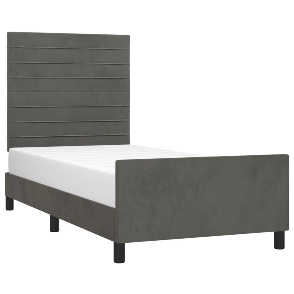 Cadre de lit sans matelas gris foncé 90x190 cm velours - XIOS