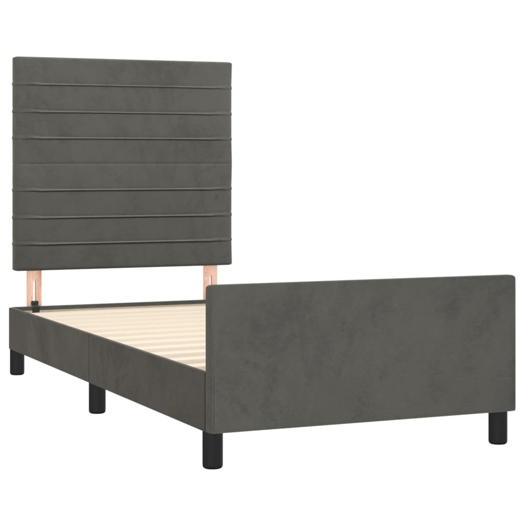 Cadre de lit sans matelas gris foncé 90x190 cm velours - XIOS