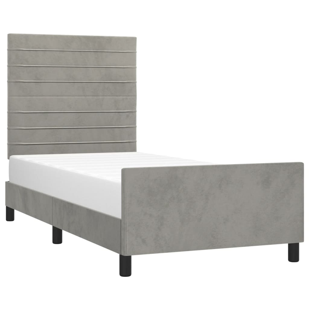 Cadre de lit sans matelas gris clair 100x200 cm velours - XIOS