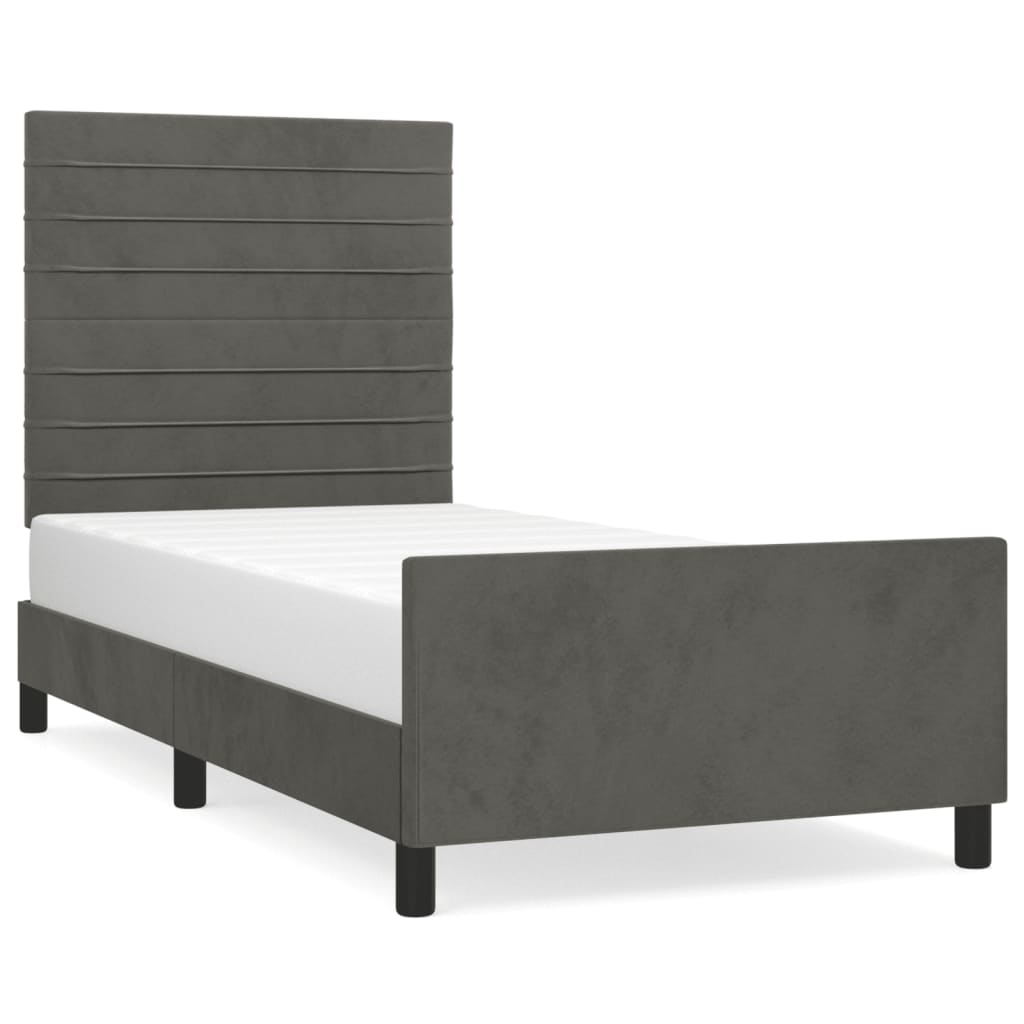 Cadre de lit sans matelas gris foncé 100x200 cm velours - XIOS