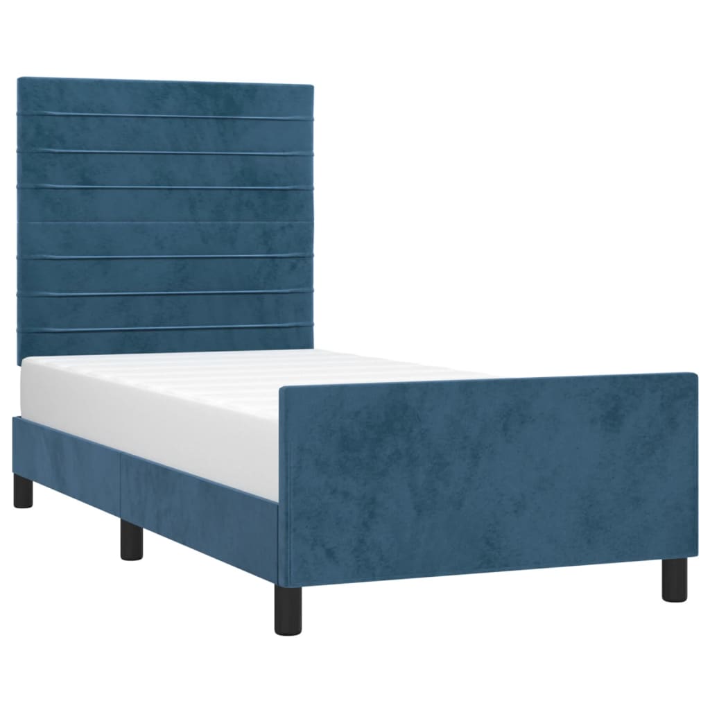 Cadre de lit sans matelas bleu foncé 100x200 cm velours - XIOS